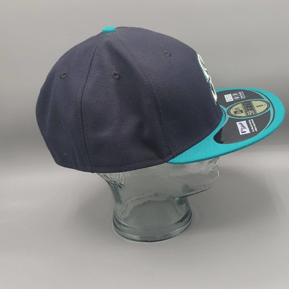Seattle Mariners Navy Green Fitted Hat MLB New Era 59Fifty Cap Size 8 NE TECH - Picture 8 of 13
